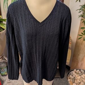 Women's Navy Moonlight Bay Woman Vneck 100% Cotton Mini Cabled Swtr Sz Xl-1x